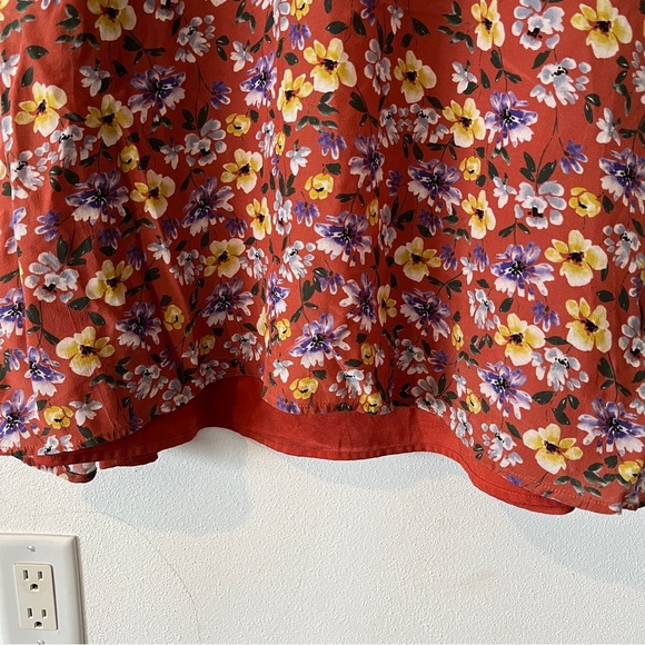Yumi Kim So Amazing Rust Silk Floral Love Me Tender Dress Long Sleeves Pockets - Picture 7 of 14